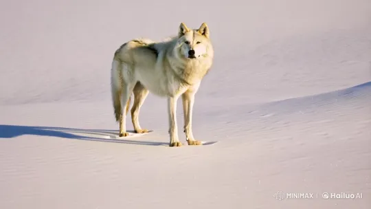White Wolf in Snowy Wilderness – AI Generated Video | Hailuo AI