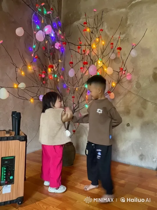 Children Dancing Cheerfully in Festive Light Display – AI Generated Video | Hailuo AI