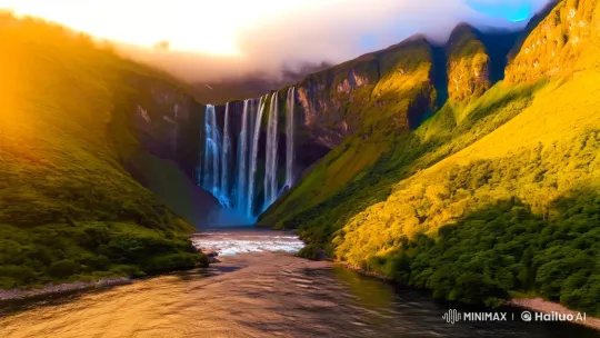 4K Cinematic Panorama of Majestic Waterfalls and Mountains – AI Generated Video | Hailuo AI