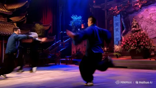 Dynamic Tracking Shot of Skilled Kungfu Fighters – AI Generated Video | Hailuo AI