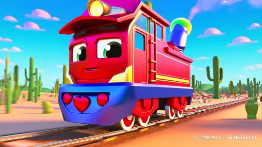 Joyful Train Adventure in a Colorful Desert Setting – AI Generated Video | Hailuo AI