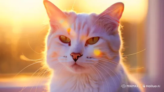 Serene Cat in Golden Sunrise: A Tranquil Transformation – AI Generated Video | Hailuo AI
