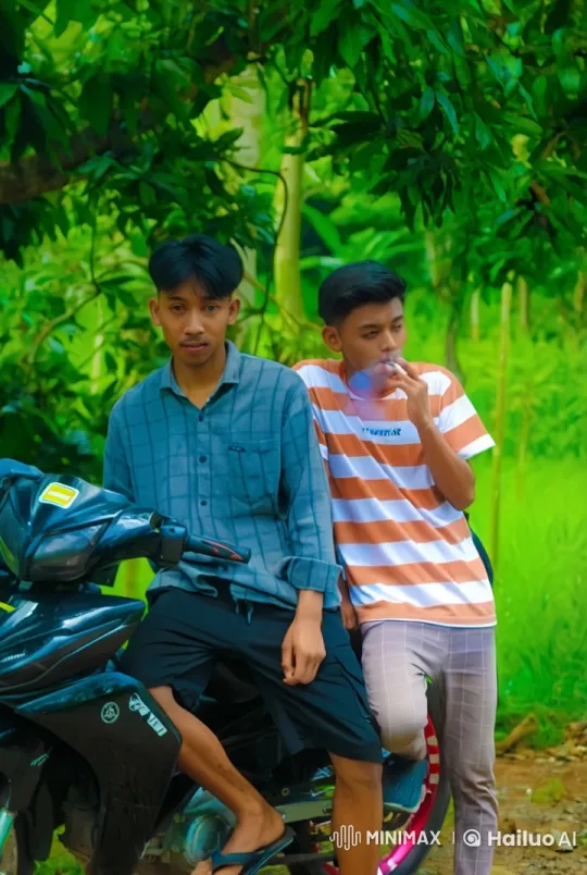 Young Men Display Martial Arts by Motorcycle in Nature – AI Generated Video | Hailuo AI