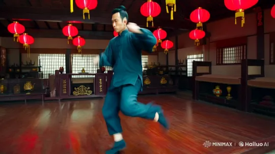 Martial Artist Performs Graceful Jump Kick in Serene Dojo – AI Generated Video | Hailuo AI