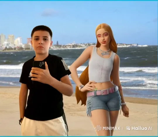 Girl Blows Kiss on Lively Beach, Capturing Joyful Moment – AI Generated Video | Hailuo AI