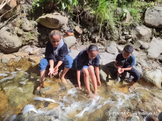 Children Playfully Dance and Spar by a Stream – AI Generated Video | Hailuo AI