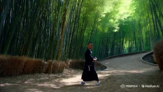 Kungfu Master Practicing in Serene Bamboo Forest – AI Generated Video | Hailuo AI