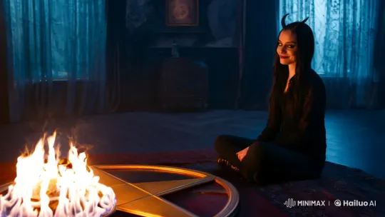 Goth Lady's Supernatural Transformation in Eerie Pentagram Scene – AI Generated Video | Hailuo AI