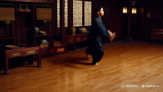 Martial Artist Showcases Grace in Dramatic Dojo Scene – AI Generated Video | Hailuo AI