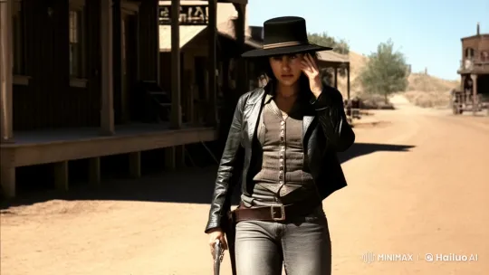 Determined Female Cowgirl in Old West Standoff – AI Generated Video | Hailuo AI