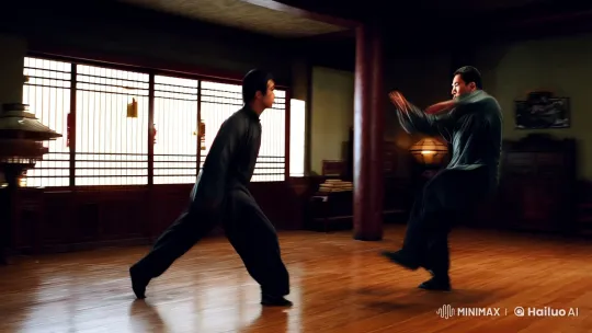 Kungfu Fight in Traditional Dojo Setting – AI Generated Video | Hailuo AI