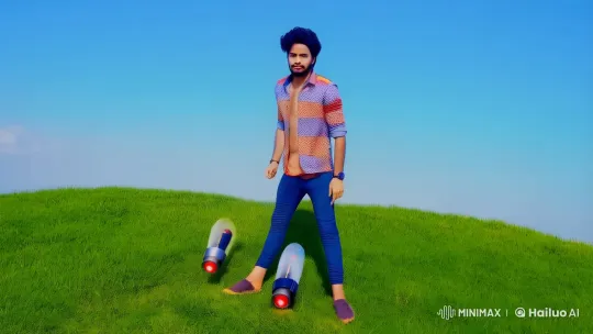 Young Man with Rockets Flies Gracefully Through Sky – AI Generated Video | Hailuo AI