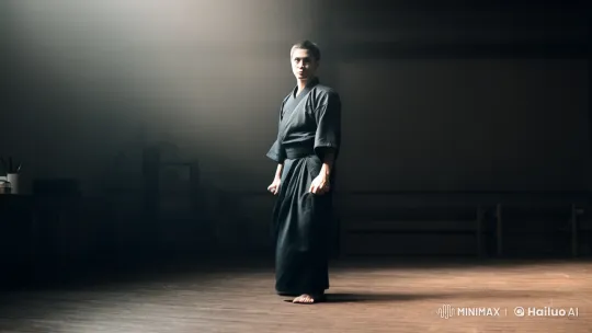 Martial Artist's Graceful Combat in Aesthetic Dojo Setting – AI Generated Video | Hailuo AI