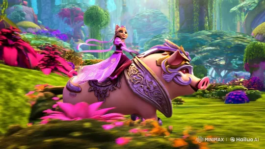 Catgirl on Majestic Pig in Vibrant MMORPG Setting – AI Generated Video | Hailuo AI