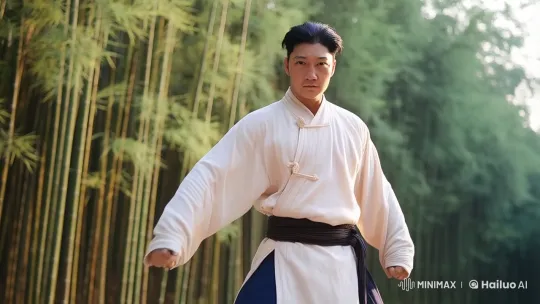 Kung Fu Master Showcases Skills in Bamboo Forest – AI Generated Video | Hailuo AI