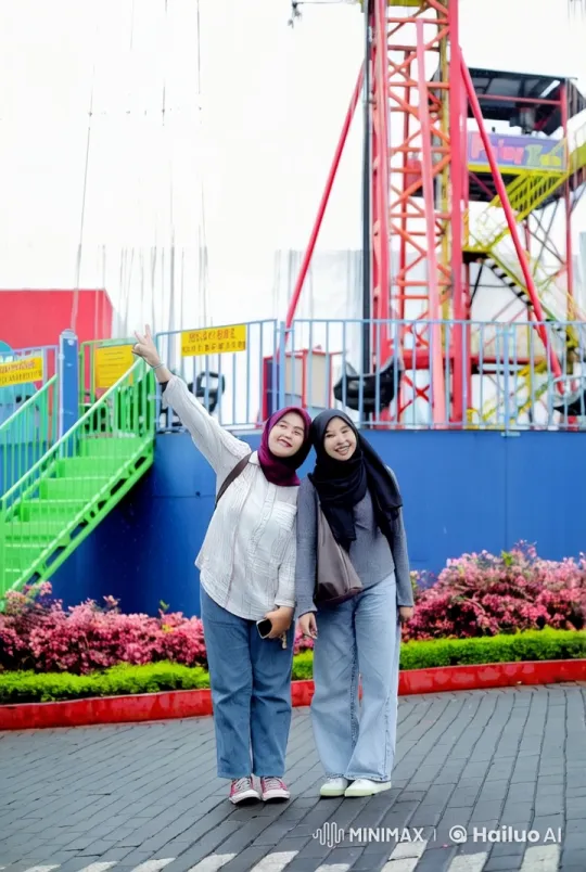 Women Perform Synchronized Kung Fu at Amusement Park – AI Generated Video | Hailuo AI