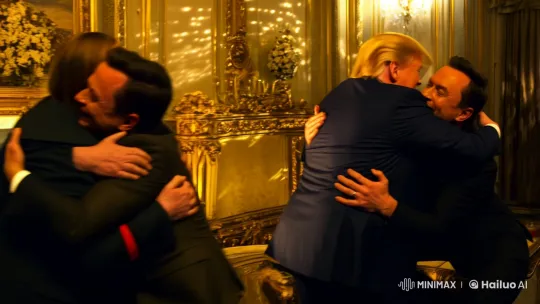 Trump and Musk's Affectionate Embrace, Observed by Putin – AI Generated Video | Hailuo AI