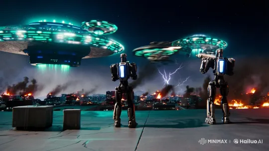 Alien Invasion: City Under Siege by Flying Saucers – AI Generated Video | Hailuo AI