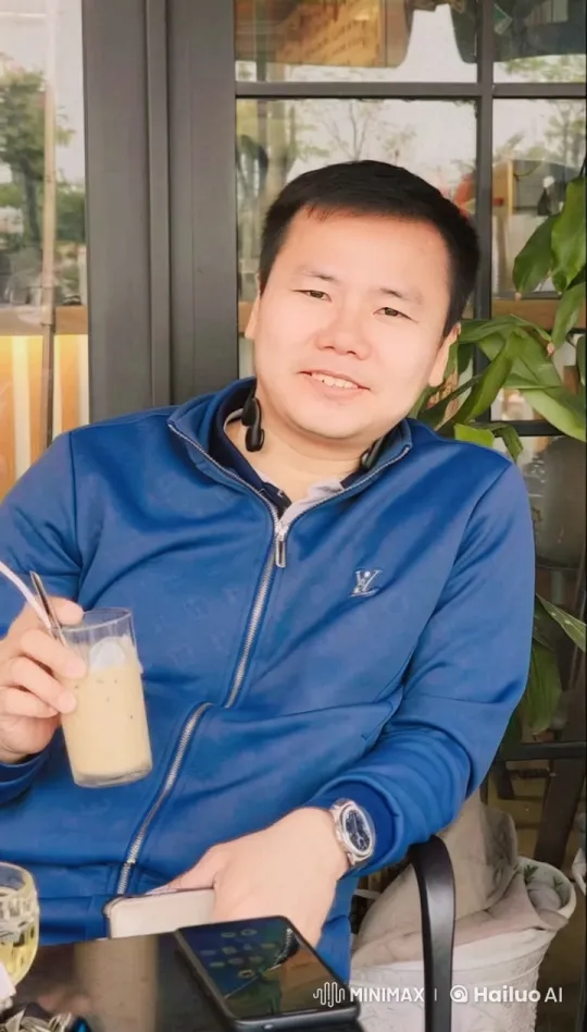 Man Relaxing at Outdoor Café with Iced Coffee – AI Generated Video | Hailuo AI