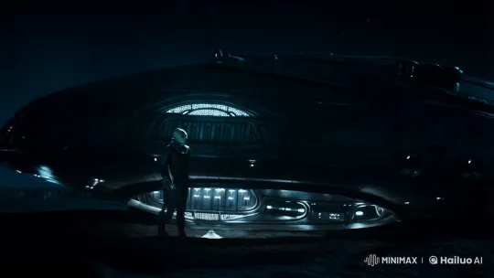 Alien Emerges from Mysterious UFO in Dark Cinematic Scene – AI Generated Video | Hailuo AI