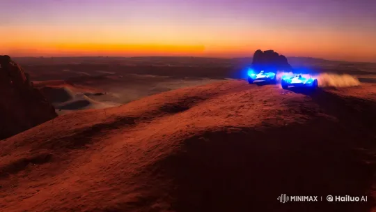 Martian Desert Race: High-Tech Vehicles and Perilous Terrain – AI Generated Video | Hailuo AI