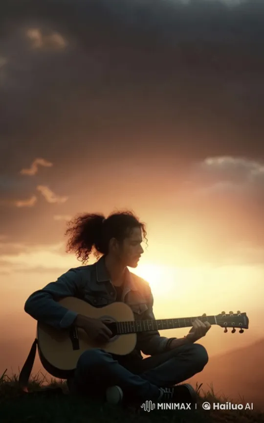 Acoustic Guitarist on Hill at Sunset – AI Generated Video | Hailuo AI