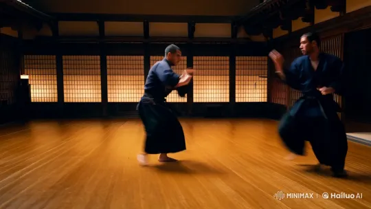 Dynamic Martial Arts Combat in Aesthetic Dojo Setting – AI Generated Video | Hailuo AI