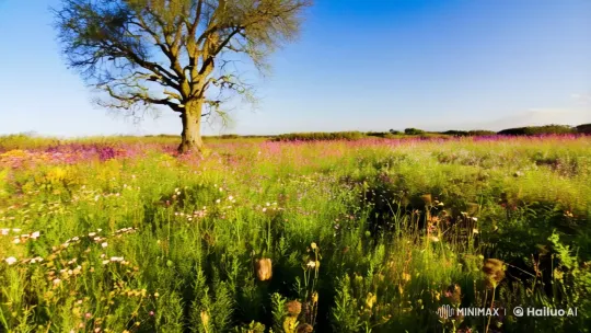 Tranquil Meadow: Bird's Flight Amidst Wildflowers – AI Generated Video | Hailuo AI
