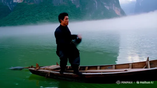 Stunning Kung Fu Fishing Scene in Serene Landscape – AI Generated Video | Hailuo AI