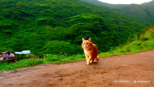 Vibrant Cat Meanders Through Majestic Mountain Market – AI Generated Video | Hailuo AI