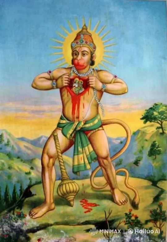 Hanuman with Rama and Sita in Heart Amidst Nature – AI Generated Video | Hailuo AI