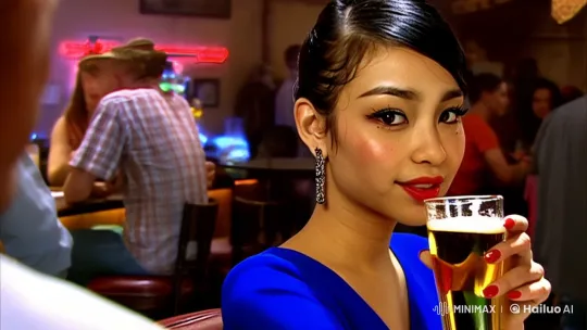 Elegant Woman in Vibrant Bar Scene – AI Generated Video | Hailuo AI