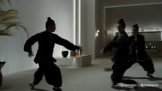Dynamic Kungfu Fight in Aesthetic Minimalist Setting – AI Generated Video | Hailuo AI