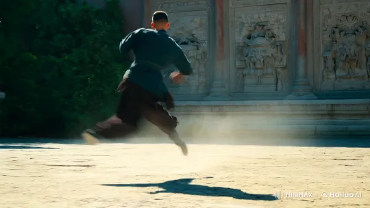 Ancient Courtyard: Martial Artist's Graceful Jump Kick – AI Generated Video | Hailuo AI