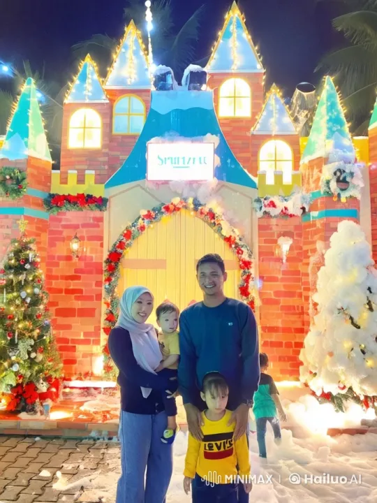 Festive Family Showcases Kungfu in Christmas Castle Scene – AI Generated Video | Hailuo AI