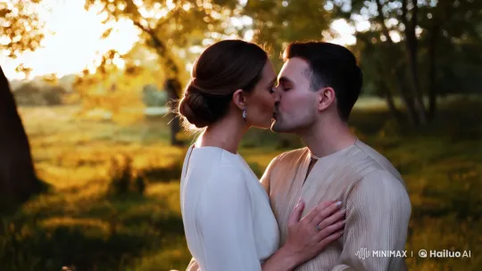 Romantic Couple's Kiss in Enchanted Forest Setting – AI Generated Video | Hailuo AI