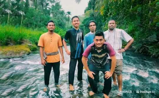 Five Men Practice Kung Fu in a Shallow River – AI Generated Video | Hailuo AI