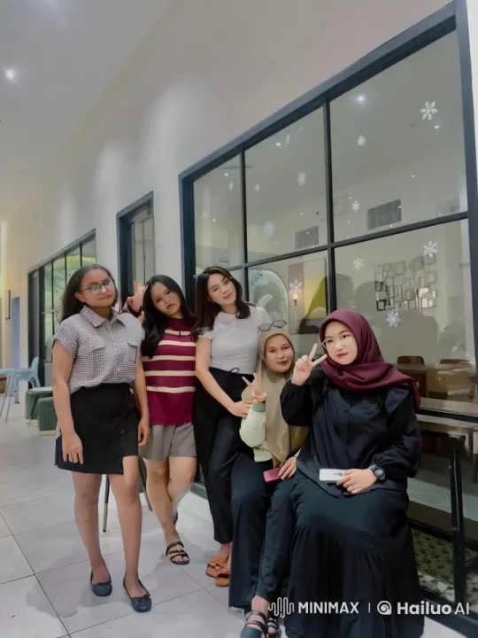 Women Perform Martial Arts Poses and Cheers in Hallway – AI Generated Video | Hailuo AI