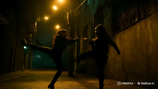 Stylized Alley Fight with Dramatic Camera Work – AI Generated Video | Hailuo AI