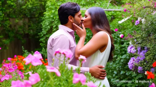 Romantic Embrace in a Sunlit Garden – AI Generated Video | Hailuo AI