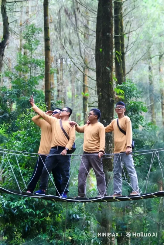 Friends Perform Kung Fu on Bridge in Forest – AI Generated Video | Hailuo AI