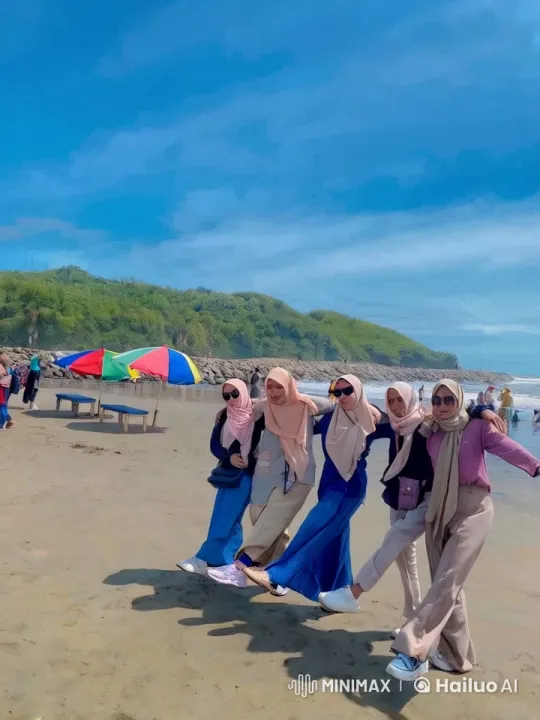 Five friends perform kungfu on a vibrant beach. – AI Generated Video | Hailuo AI
