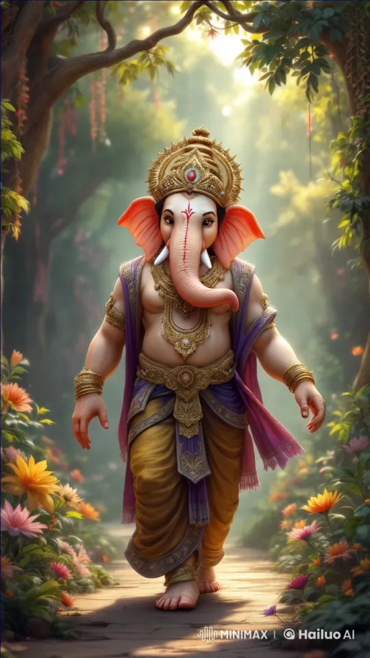 Radiant Elephant-Headed Deity in Serene Forest – AI Generated Video | Hailuo AI