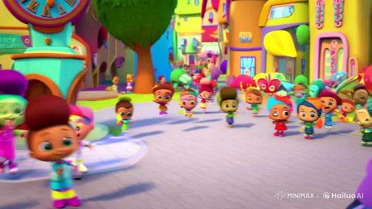 Magical Town Square Celebration with Animated Children – AI Generated Video | Hailuo AI