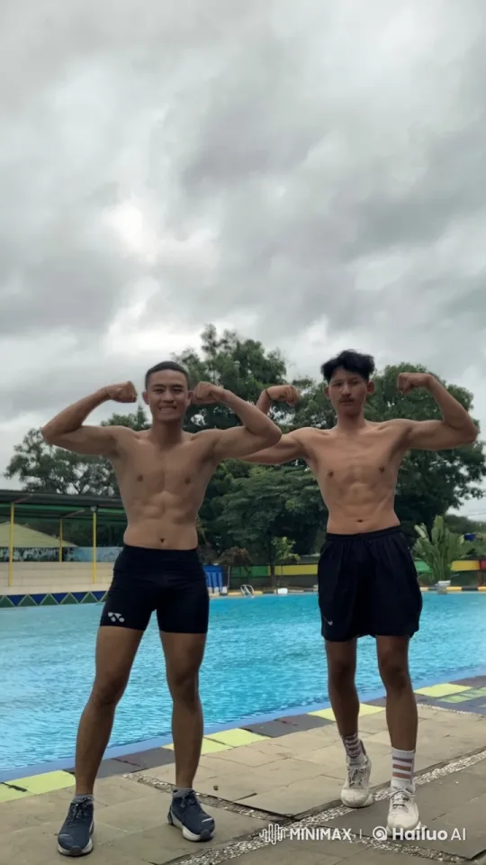 Athletic Duo Performs Synchronized Kung Fu by Pool – AI Generated Video | Hailuo AI