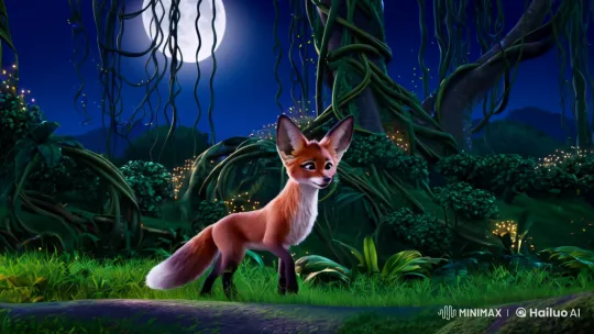 Fox Meets Cub in Enchanted Moonlit Jungle – AI Generated Video | Hailuo AI