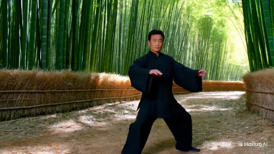 Jet Li Practicing Kungfu in a Bamboo Forest – AI Generated Video | Hailuo AI