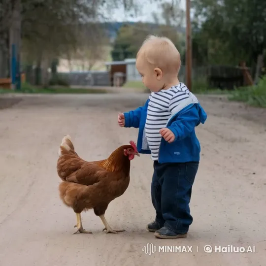 Child and Chicken: A Delightful Rural Encounter – AI Generated Video | Hailuo AI