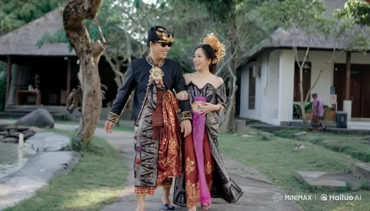 Balinese Couple's Graceful Kungfu Fight in Serene Garden – AI Generated Video | Hailuo AI