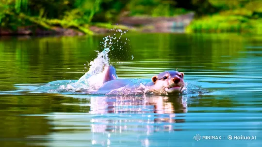 Joyful Otter Splashes in Vibrant Waterland – AI Generated Video | Hailuo AI